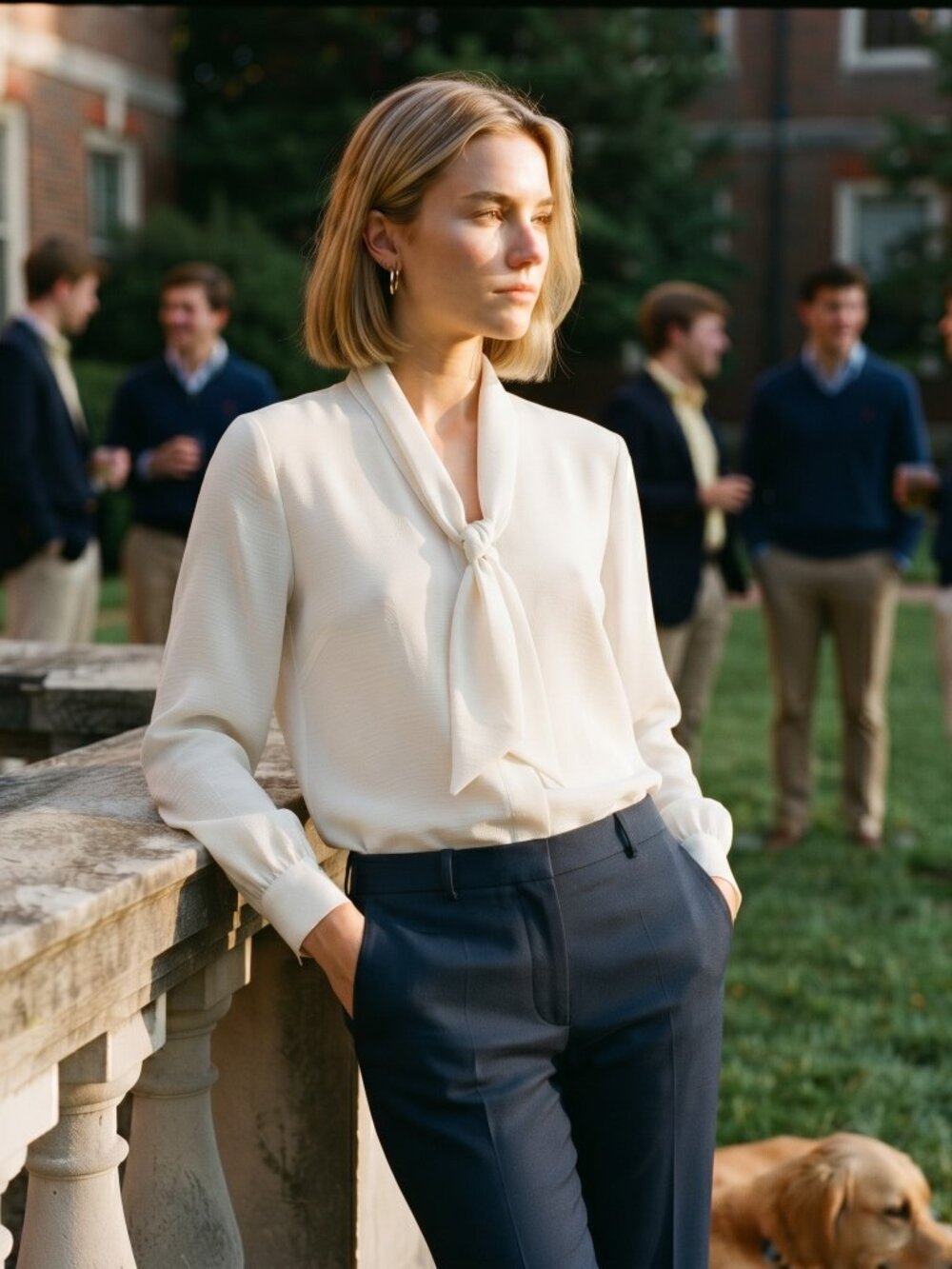 Brooks Brothers Women 4 Ivory Tie Neck Blouse Secretary Quiet Luxury